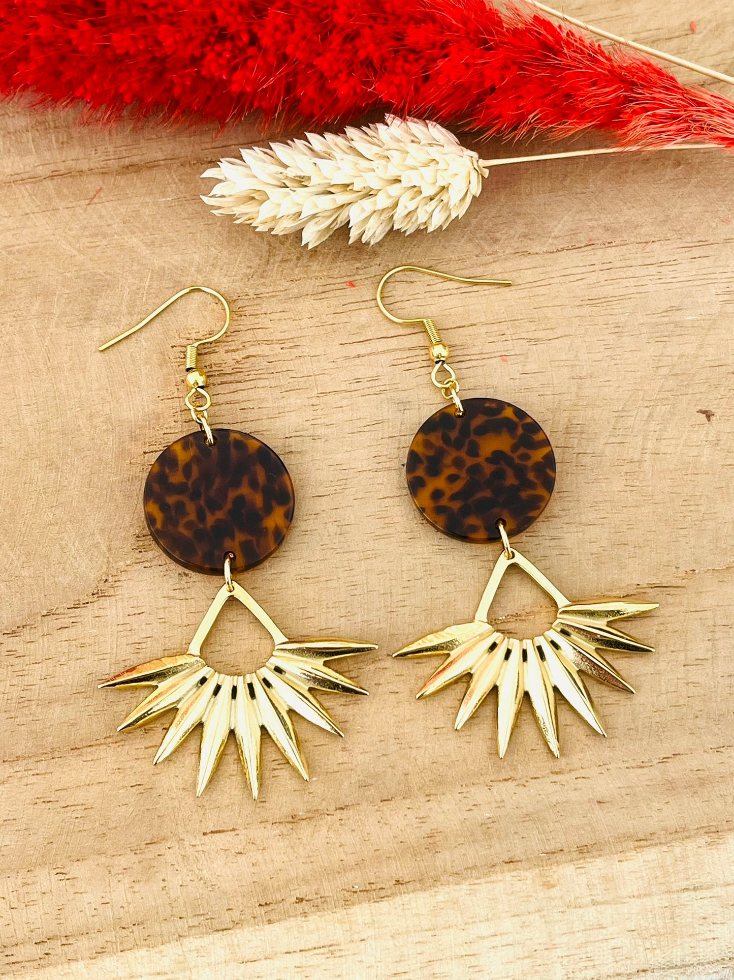 Boucles d'oreilles ALICIA - acier doré et léopard