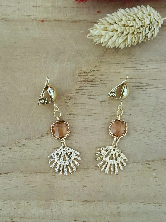 Boucles d'oreilles à clips EVA - doré pailleté et rose