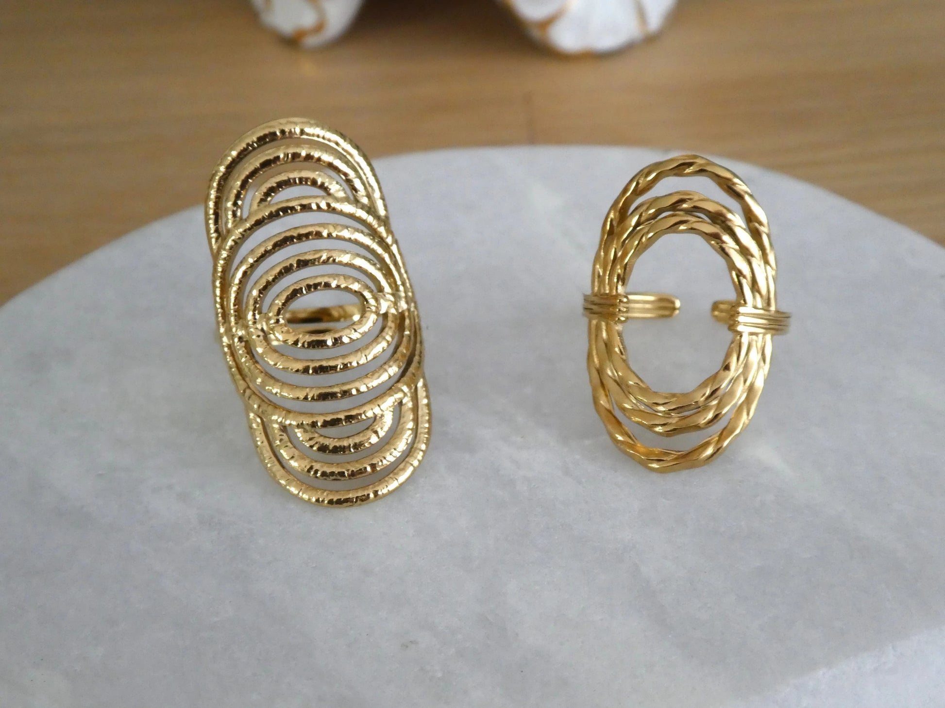 Bague femme réglable en acier inox doré