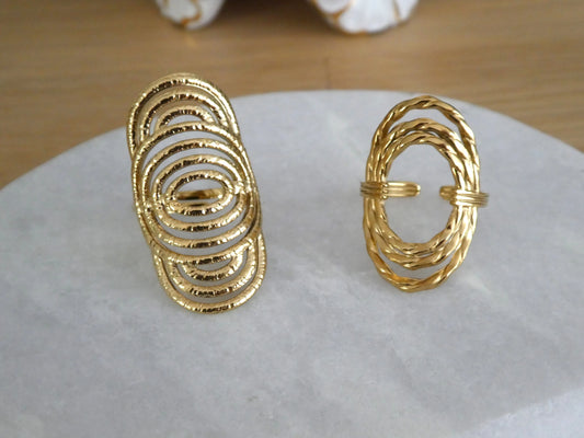 Bague femme réglable en acier inox doré