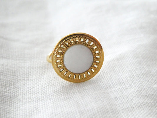 Bague femme réglable en acier inoxydable doré et blanc