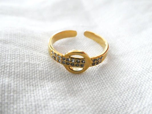 Bague femme réglable en acier inoxydable doré avec strass