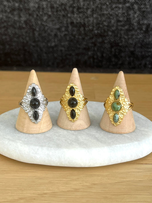 bague ethnique reglable en acier inoxydable.
