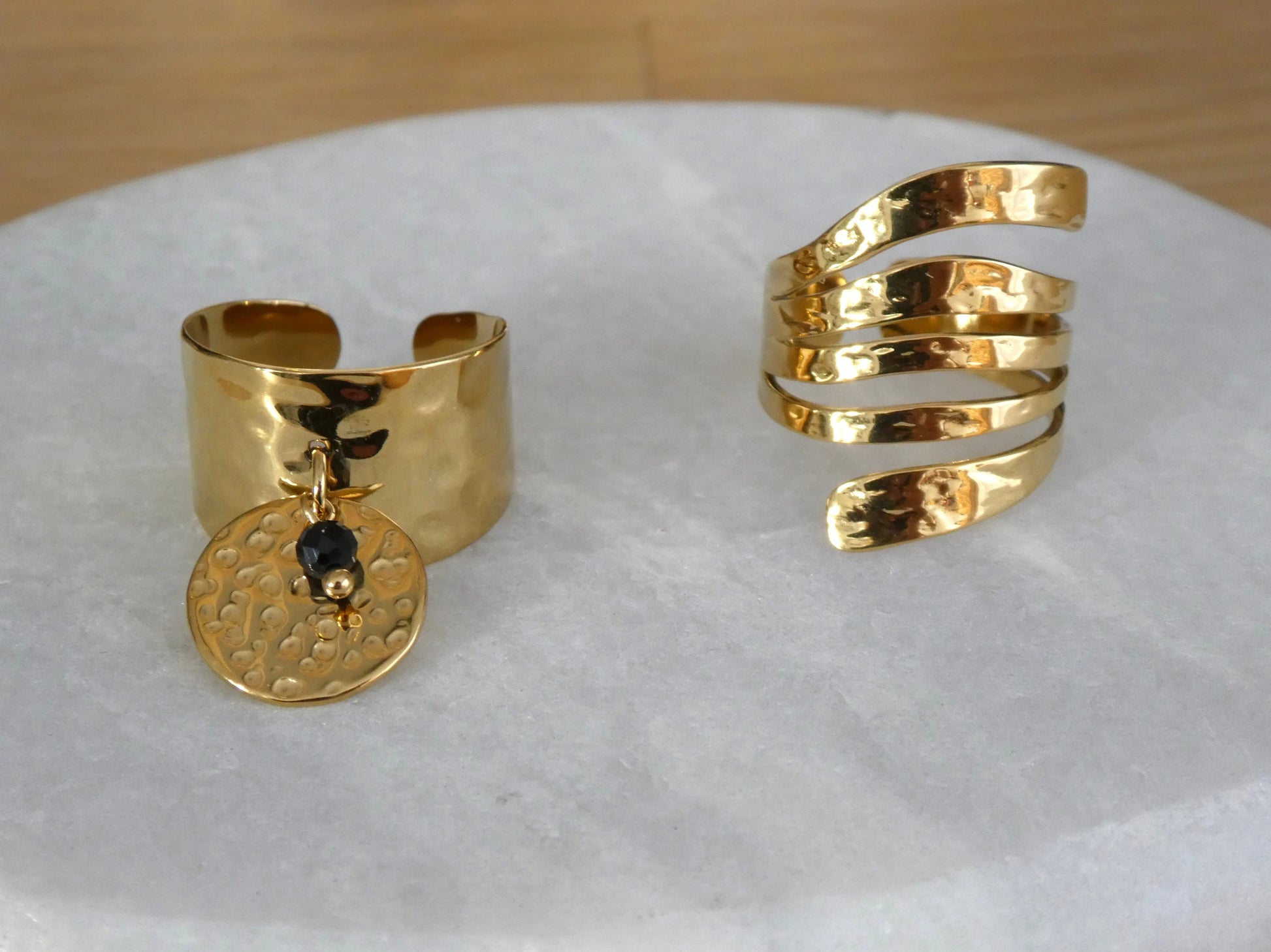 Bague femme en acier inox doré