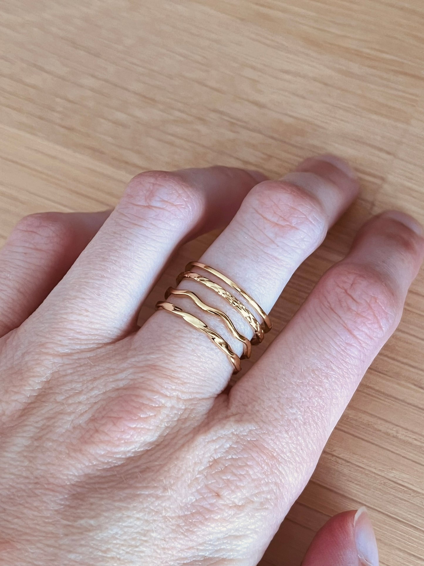 Bague femme réglable multi rangs en acier inoxydable doré