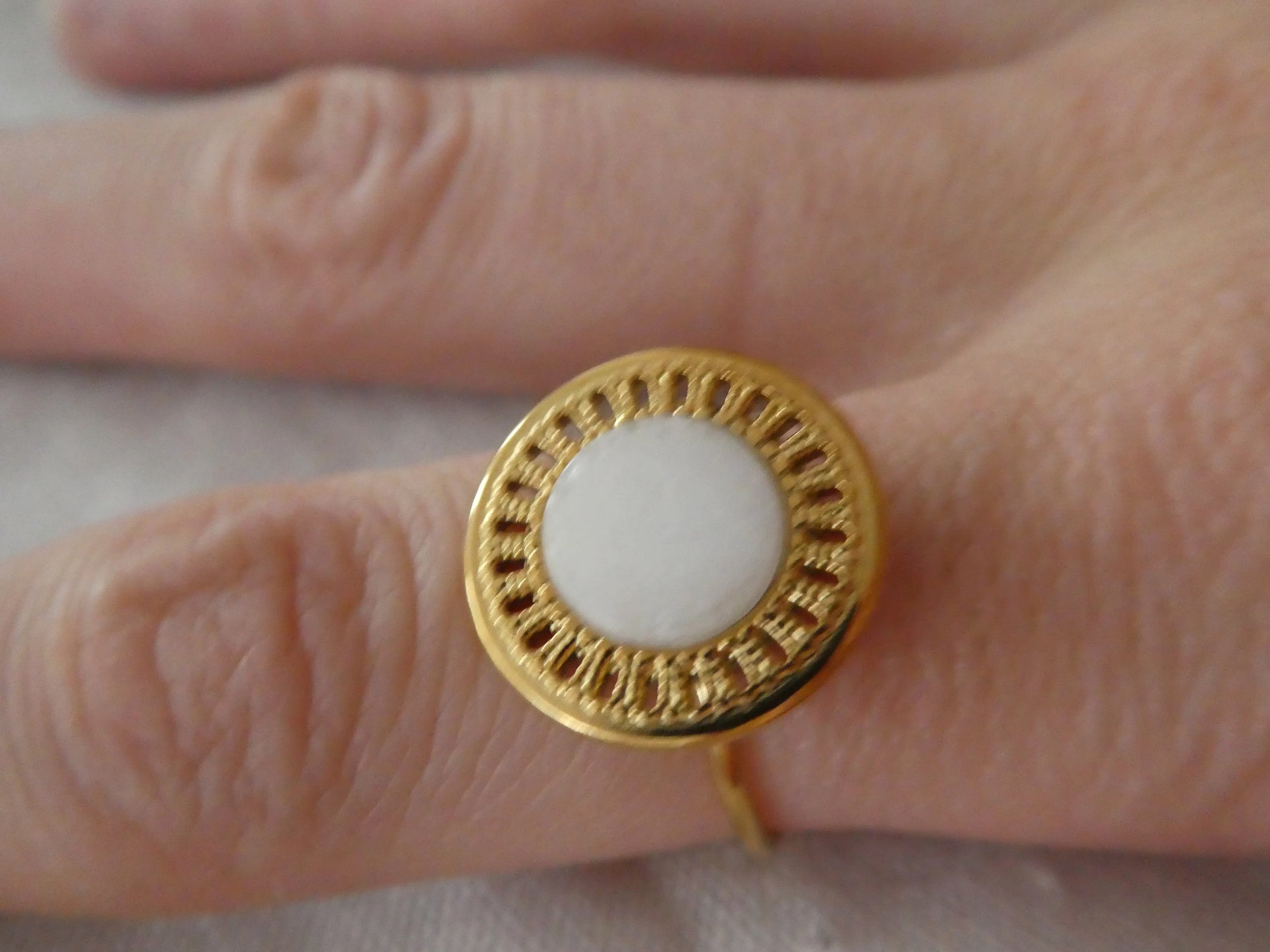 Bague femme réglable en acier inoxydable doré et blanc