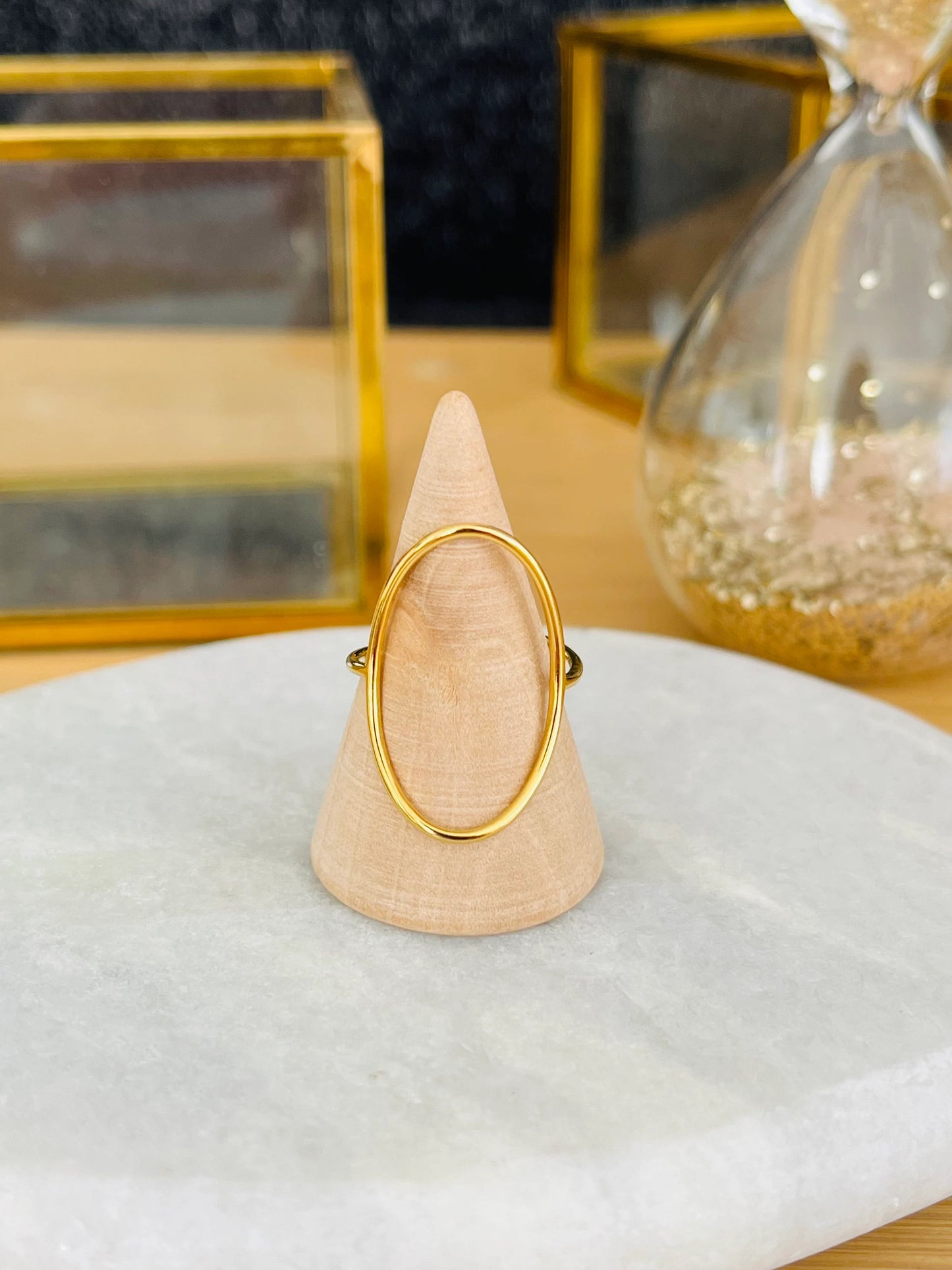 Bague femme réglable en acier inox doré