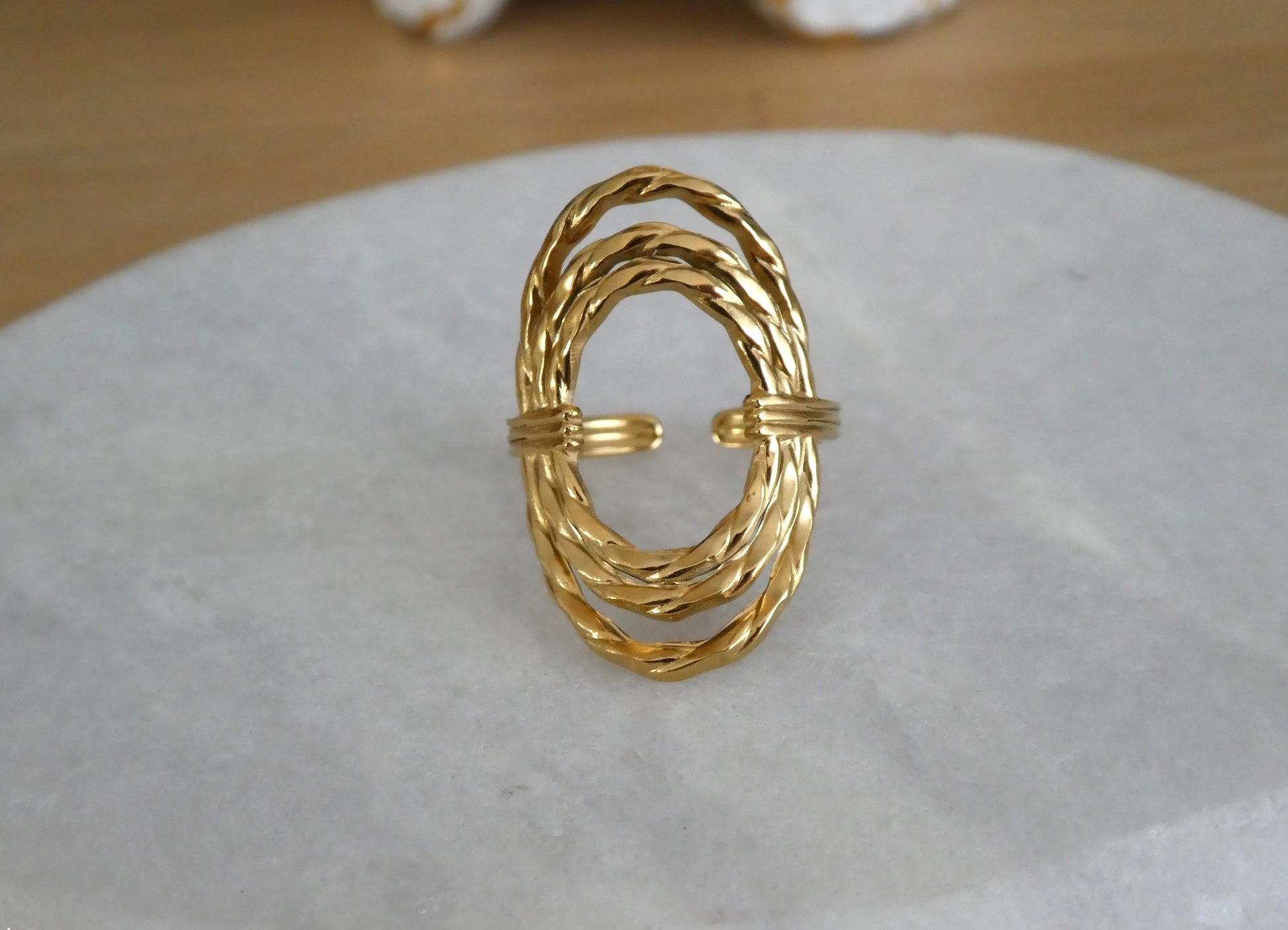 Bague femme réglable en acier inox doré