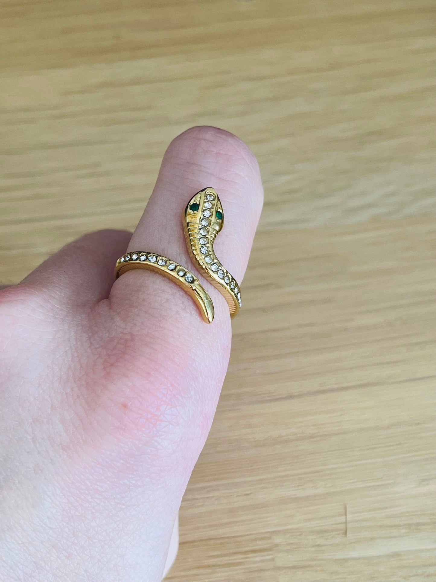 Bague serpent en acier inoxydable doré avec strass