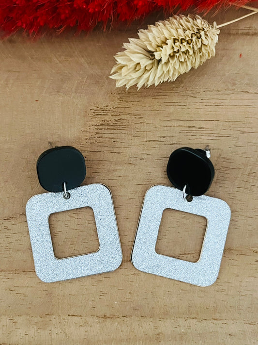 Boucles d'oreilles MEGHAN - argent pailleté et noir