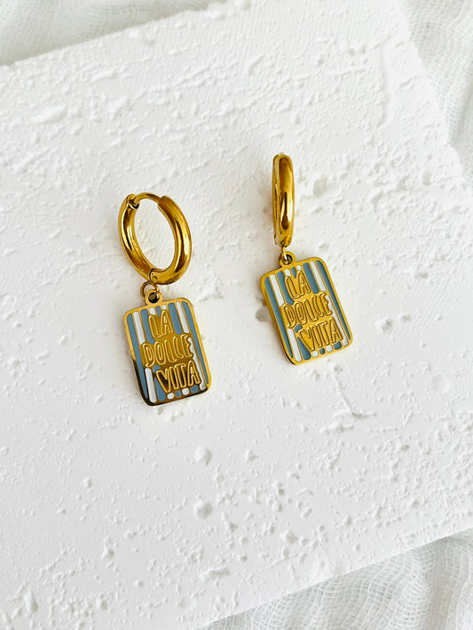 Boucles d'oreilles créoles DOLCE VITA - doré et rayures gris et blanc