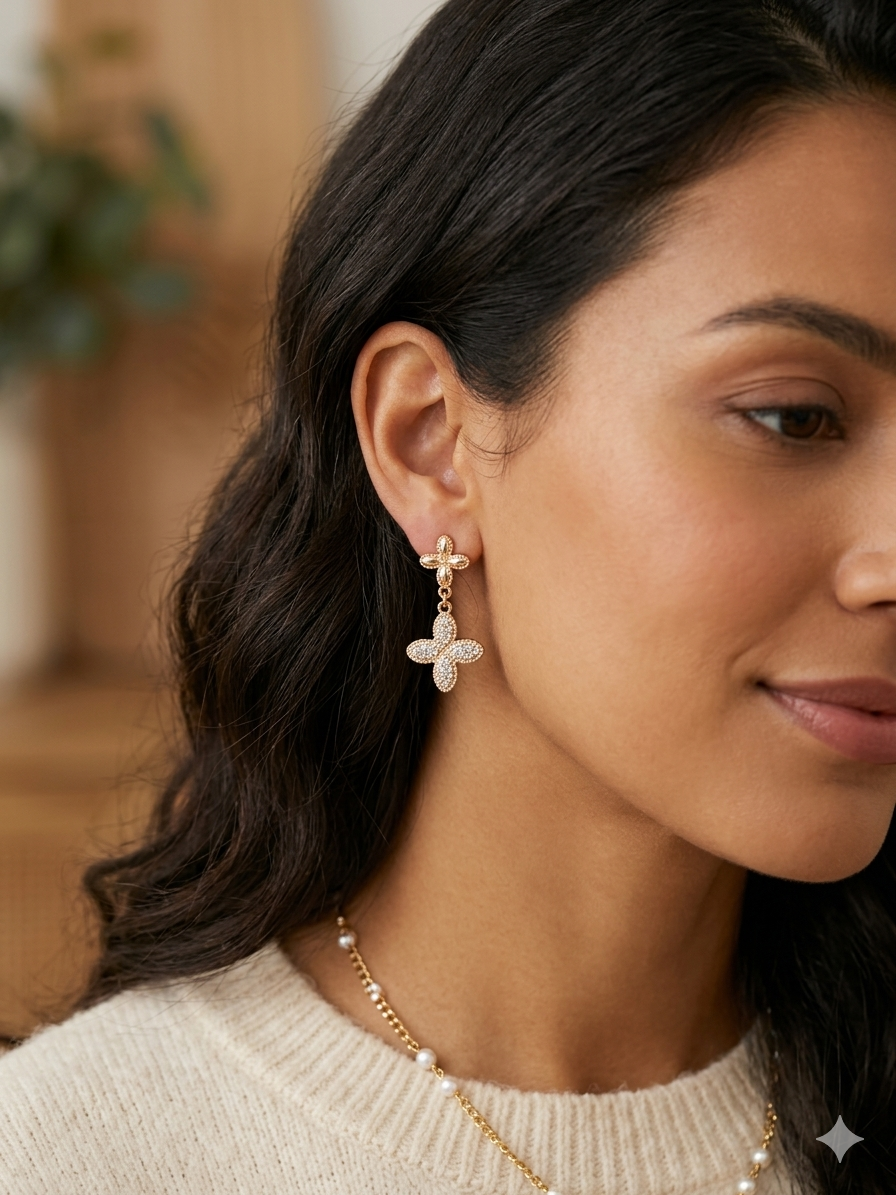 Boucles d'oreilles trèfle doré avec strass.
Boucles d'oreilles pour mariage, cérémonie...
Bijou fantaisie fait main.