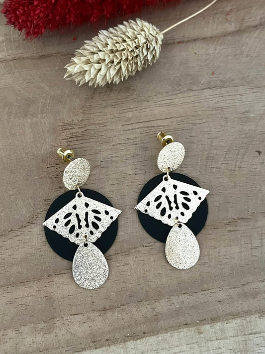 Boucles d'oreilles ALYA - noir et paillettes dorées