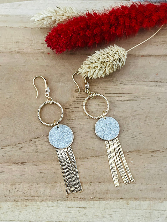 Boucles d'oreilles à franges GWEN - Or 18k et paillettes argent