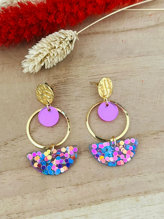 Boucles d'oreilles CALLIE -  demi-lune pailleté bleu, violet