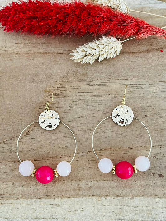 Créoles dorées PAULA - Perles de Jade rose et nude