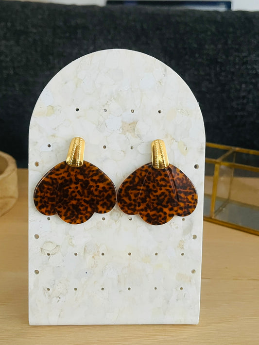 Boucles d'oreilles HANNA - Pétale Léopard marron et noir