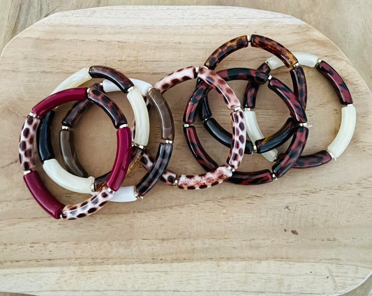 Bracelets élastiqués perles tubes - Les Léopard