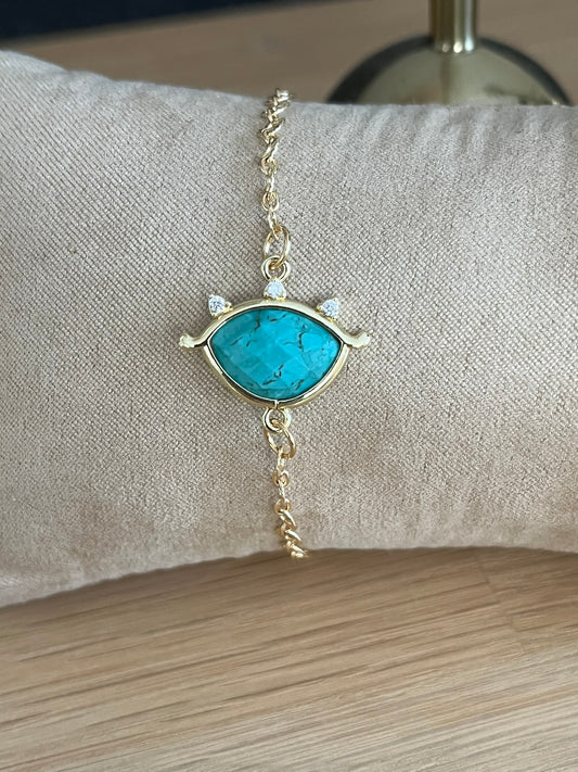 Bracelet doré EMILE - Oeil Pierre Turquoise