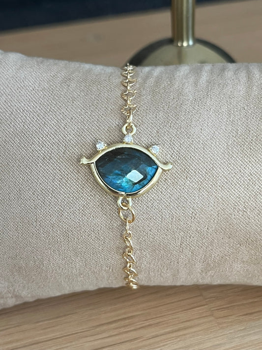 Bracelet doré EMILE - Oeil Pierre Spectrolite