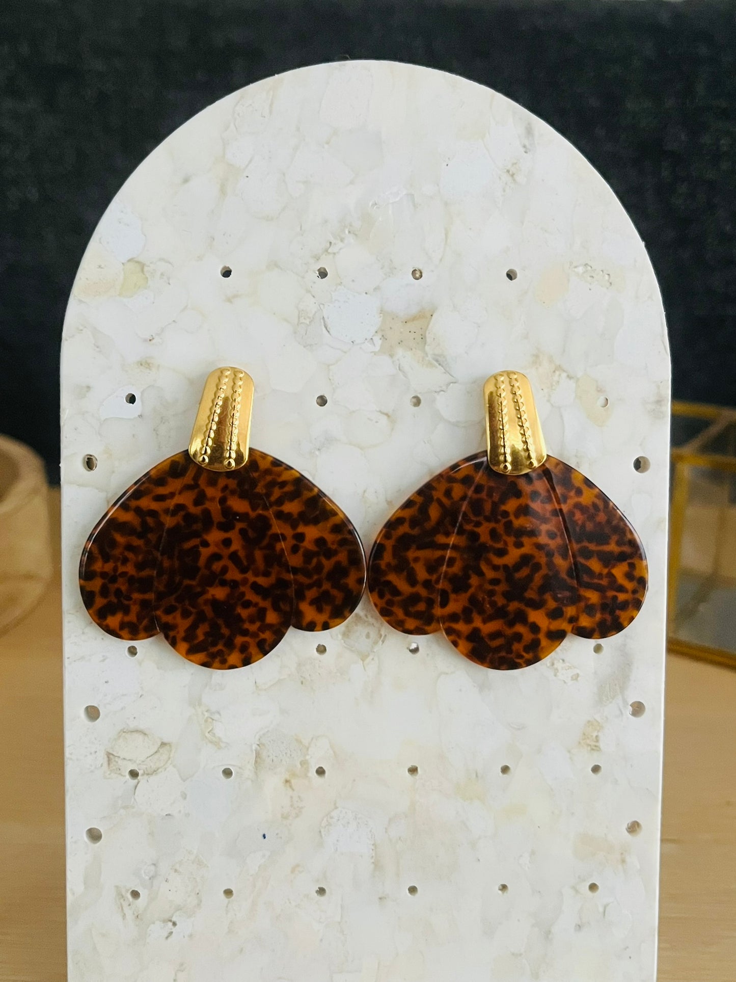 Boucles d'oreilles HANNA - Pétale Léopard marron et noir