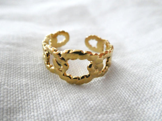 Bague maillons en acier doré