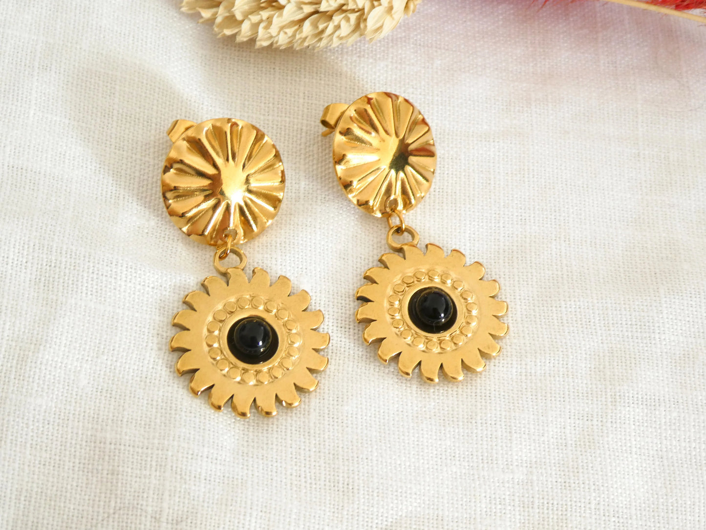 Boucles d'oreilles HELIOS - Soleil en acier inoxydable doré