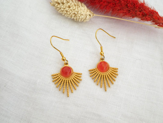 Boucles d'oreilles SOLAL - acier inoxydable doré, cabochon rose
