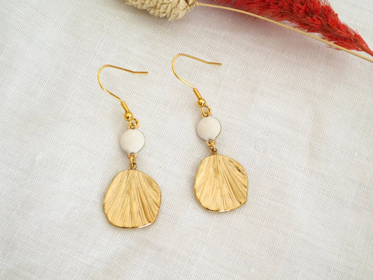 Boucles d'oreilles LINA - acier inoxydable doré et émaillé blanc
