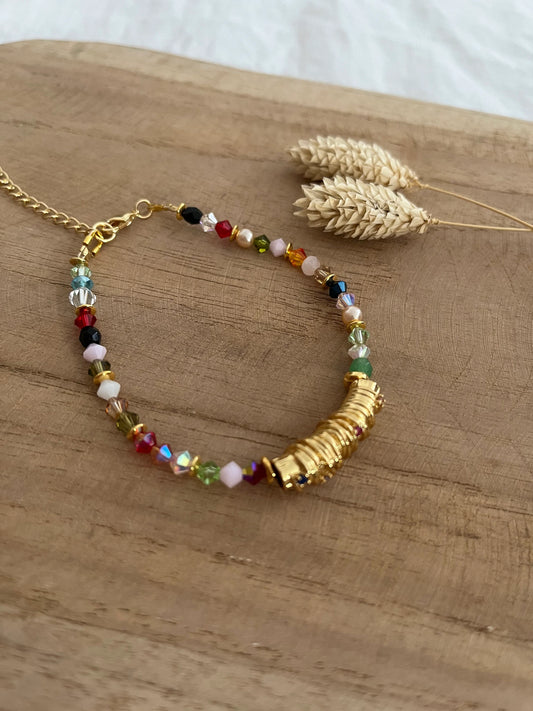 Bracelet DONNY - Or 18K et perles en verre multicolore