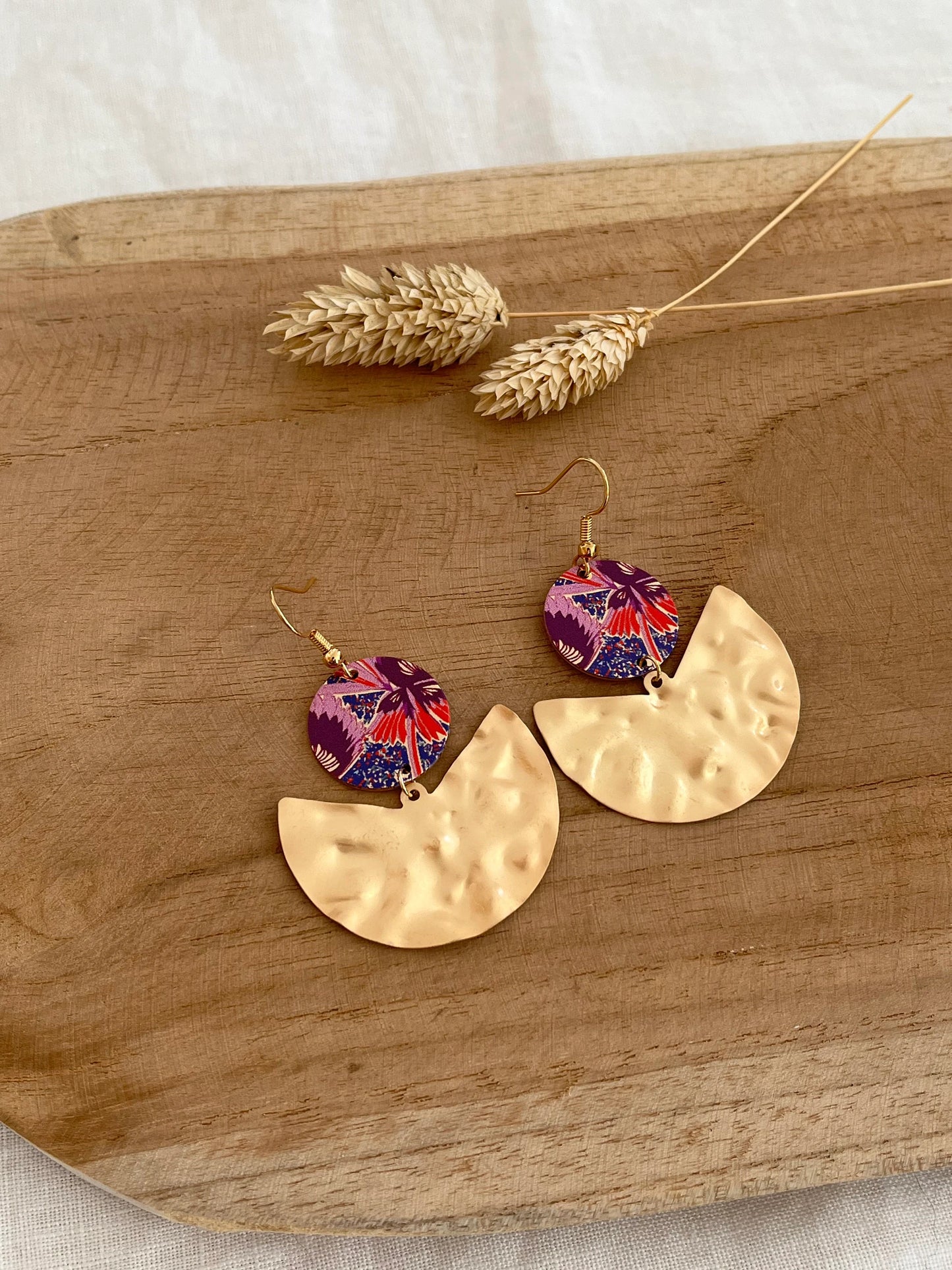 Boucles d’oreilles SALIMA - doré mat et imprimé fleur
