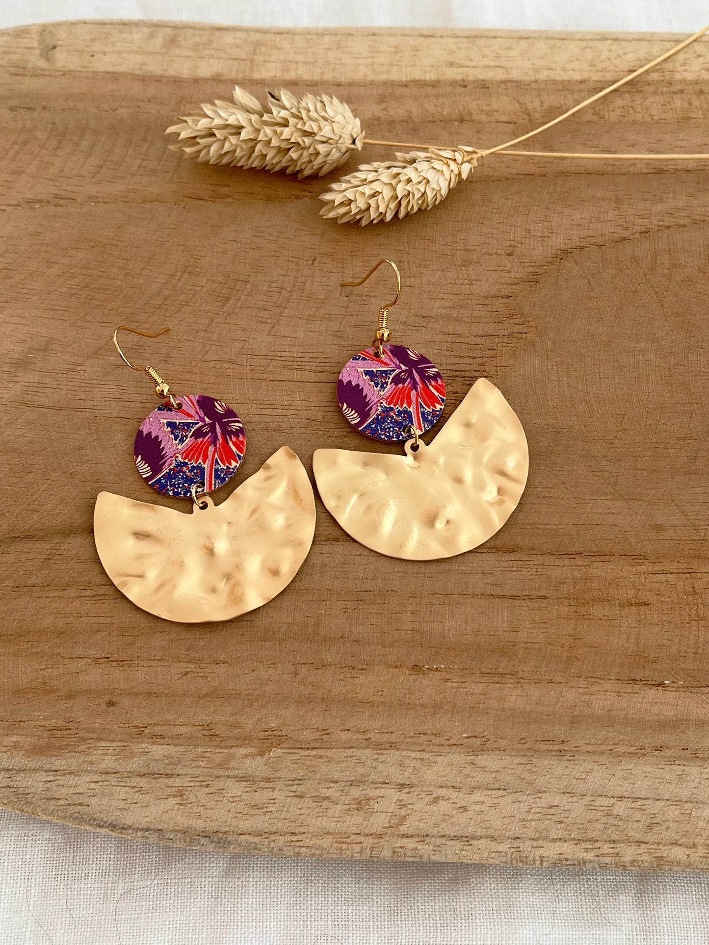 Boucles d’oreilles SALIMA - doré mat et imprimé fleur