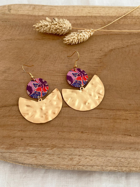 Boucles d’oreilles SALIMA - doré mat et imprimé fleur