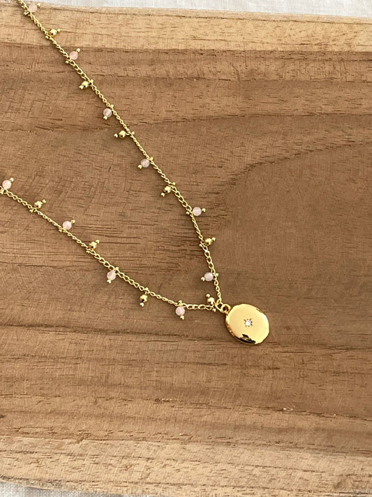 Collier STELLA - plaqué or 18k et zirconium - pendentif ovale avec étoile