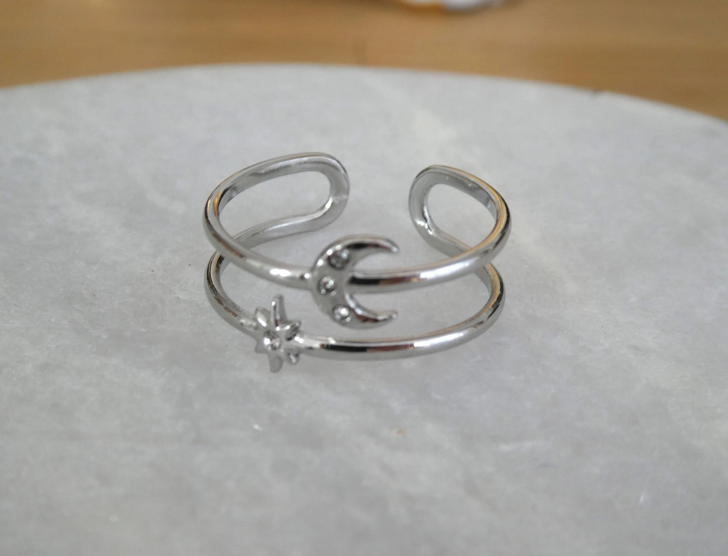 Bague Lune et Etoile - acier inoxydable