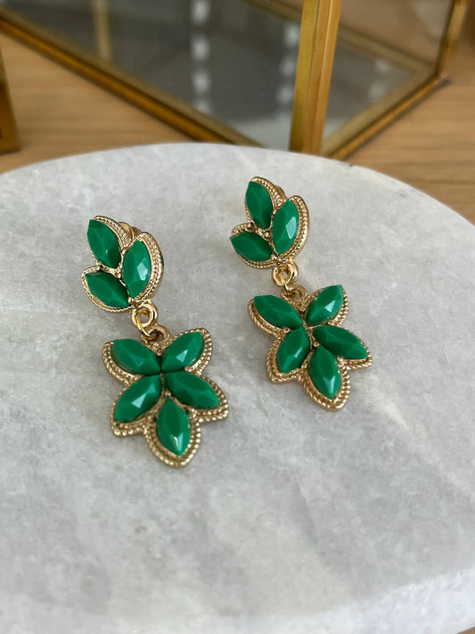 Boucles d’oreilles ELINA - feuille vert et doré