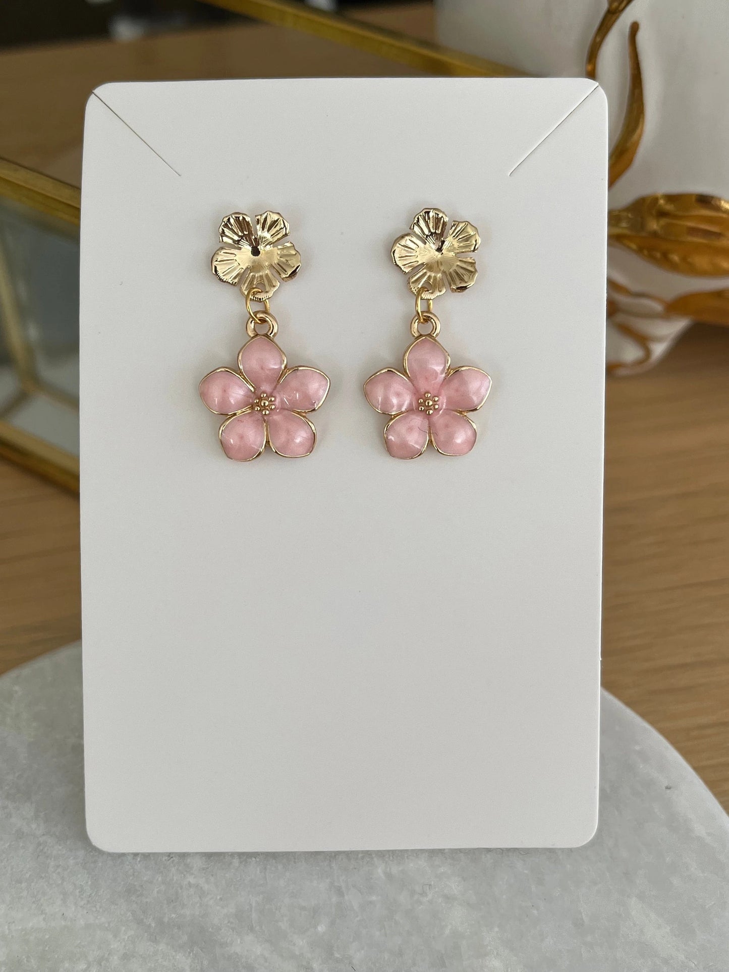Boucles d’oreilles HELOISE - fleur rose et doré