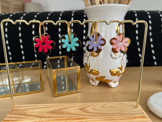 Créoles BETTY -  acier inoxydable et fleur acrylique