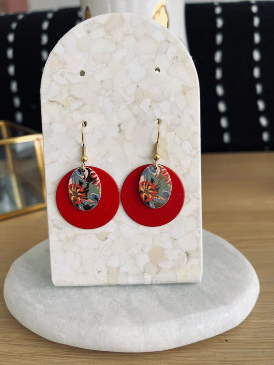 Boucles d’oreilles SOPHIA - rouge et doré, imprimé fleur