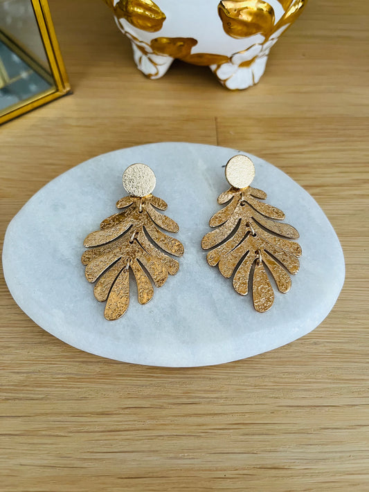 Boucles d’oreilles VITA - feuille doré pailleté