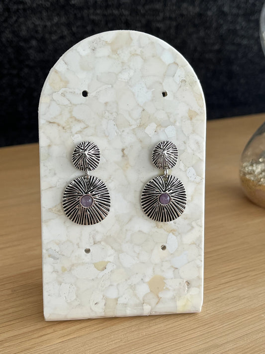 Boucles d’oreilles VIOLA - style ethnique argenté avec améthyste