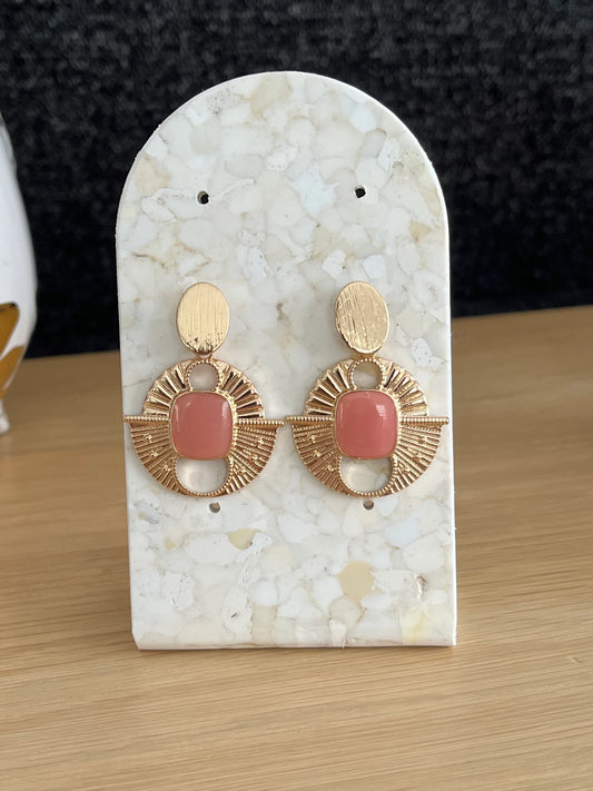 Boucles d’oreilles SONIA - style ethnique doré et rose