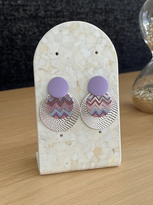 Boucles d’oreilles AEL -  argenté et violet, imprimé aztèque