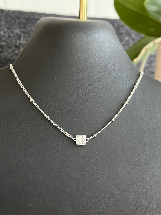 Collier court LIAM - acier inoxydable et zircons cristal