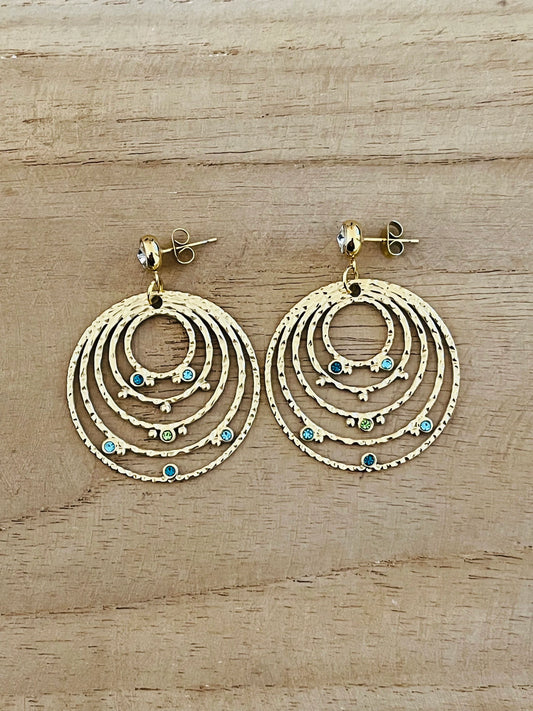 Boucles d’oreilles CELINE - acier inoxydable doré, strass bleu et vert
