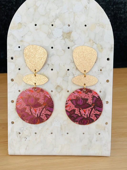 Boucles d’oreilles ELIANE  -  doré pailleté et imprimé fleurs