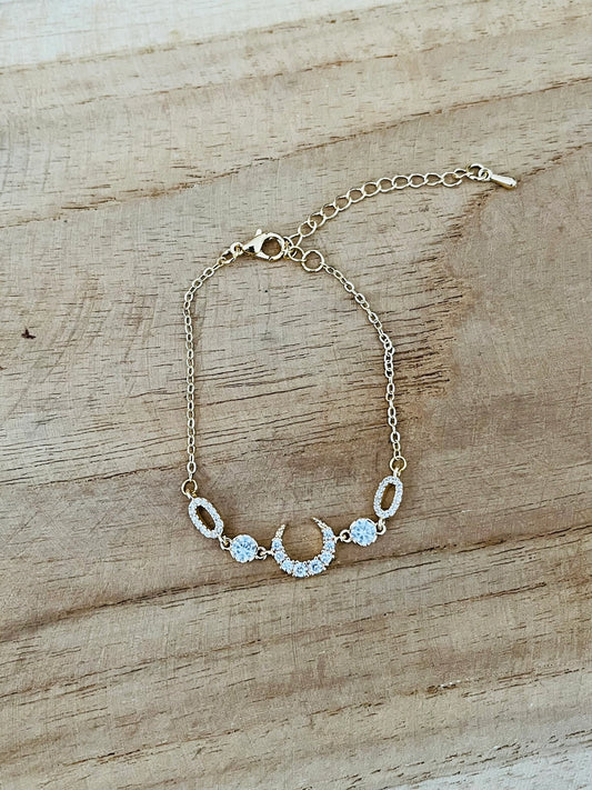 Bracelet LIVIO -  Lune doré à l’or fin 18k et zircons cristal