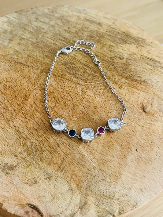 Bracelet MILLIE - argenté, zircons bleu, rose fuchsia et cristal