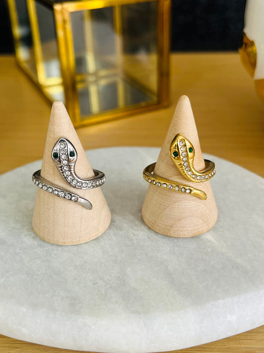 Bague serpent à strass en acier inoxydable