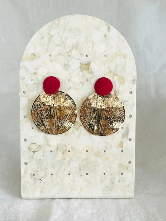 Boucles d’oreilles LOU - doré et bordeaux